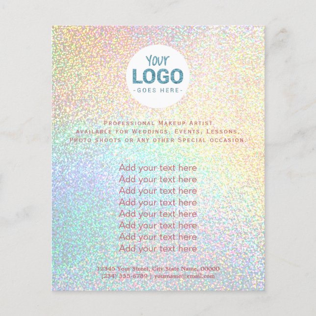 Flyer su logotipo en el purpurina falso arco iris (Frente)