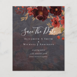 Flyer Sublime Boda Floral de Borgoña PRESERVAR FECHAS Pr
