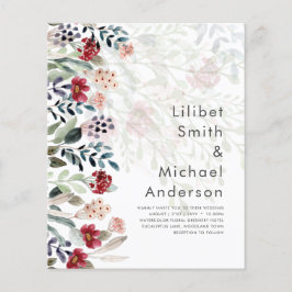 Flyer Sublime Burgundy Blue Wildflowers Boda Elegante