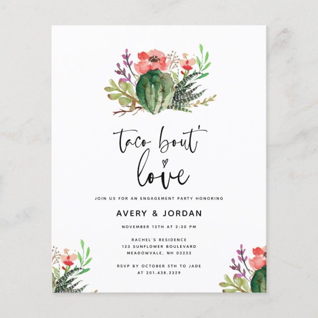 Flyer Suculento presupuesto Taco Bout Love Engagement Pa (Frente)