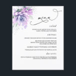 Flyer Suculentos Bodas de vegetación plateada<br><div class="desc">Suculentas tarjetas de menú color verde claro púrpura</div>