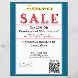 Flyer Summer Sale Blue White Heart