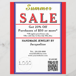 Flyer Summer Sale Red White Blue Heart