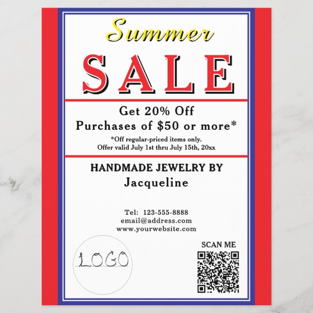 Flyer Summer Sale Red White Blue Heart (Frente)