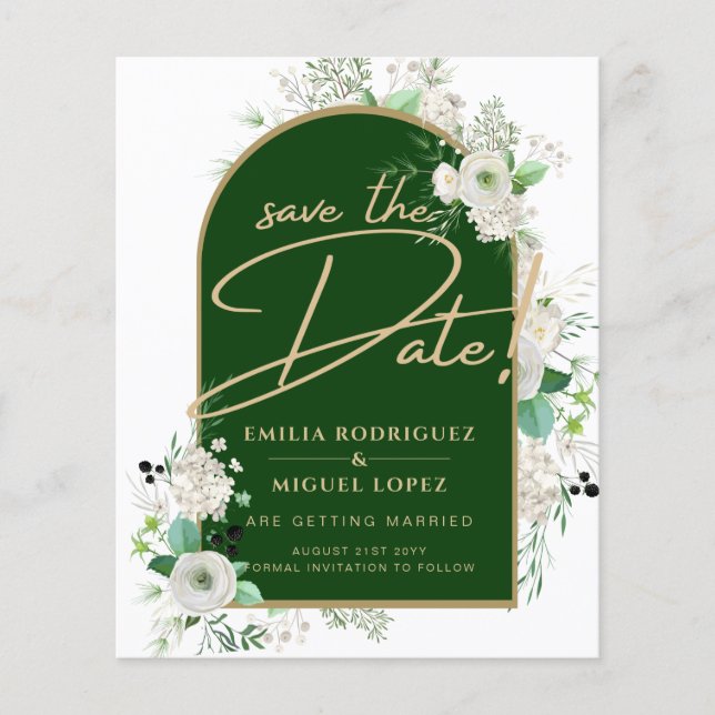 Flyer Summer White Roses Emerald Green Arch Wedding (Frente)