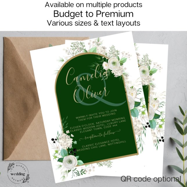 Flyer Summer White Roses Emerald Greenery Wedding (Subido por el creador)