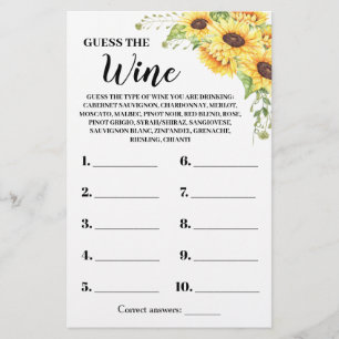 Flyer Sunflower Adivinan la tarjeta de juego Wine Couple