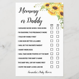 Flyer Sunflower Mamá o papá dijeron tarjeta de juego de
