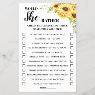 Flyer Sunflower Prefiere Una Tarjeta De Juego Baby Showe