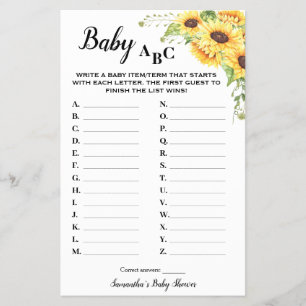 Flyer Sunflowers Baby Baby Shower Game Card