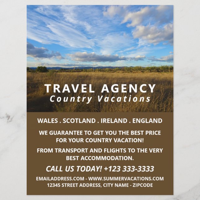 Flyer Sunny Country Scene, agencia de viajes Anuncio Vol (Frente)