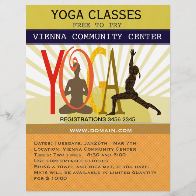 Flyer Sunshine Rays Sport Fitness Yoga Poses Personaliza (Frente)