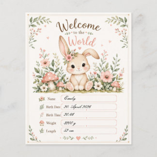 Flyer Süßes Baby Hasen Design mit Geburtsdaten Feldern