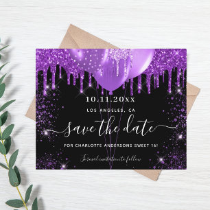 Flyer Sweet 16 black morple budget guardar la fecha