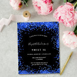 Flyer Sweet 16 black royal blue budget guest<br><div class="desc">Tenga en cuenta que esta invitación está en papel de volante y es muy delgada. Los sobres no están incluidos. Para invitaciones más gruesas (el mismo diseño) visite nuestra tienda. Invitación a una fiesta de 16 cumpleaños, joven y de moda. Delante: Un fondo negro de moda. Decorada con polvo purpurina...</div>