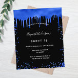 Flyer Sweet 16 black royal blue budget guest<br><div class="desc">Tenga en cuenta que esta invitación está en papel de volante y es muy delgada. Los sobres no están incluidos. Para invitaciones más gruesas (el mismo diseño) visite nuestra tienda. Invitación a una fiesta de 16 cumpleaños, joven y de moda. Delante: Un fondo negro de moda. Decorada con tonterías purpurinas...</div>