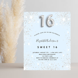 Flyer Sweet 16 invitación para presupuestos de plata azu