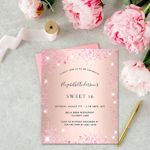 Flyer Sweet 16 invitación rosa purpurina rosado presupue