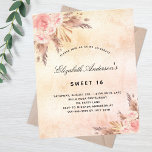 Flyer Sweet 16 pampas hierba batida invitación presupues<br><div class="desc">Tenga en cuenta que esta invitación está en papel de volante y es muy delgada. Los sobres no están incluidos. Para invitaciones más gruesas (el mismo diseño) visite nuestra tienda. Un fondo de color oro rosa, color rosa oscuro, fino y de aspecto metálico. Decorada con rosa de oro y flores...</div>
