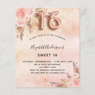 Flyer Sweet 16 pampas hierba rosa de oro invitación pres