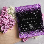 Flyer Sweet 16 purpurina negro morado invitación presupu<br><div class="desc">Tenga en cuenta que esta invitación está en papel de volante y es muy delgada. Los sobres no están incluidos. Para invitaciones más gruesas (el mismo diseño) visite nuestra tienda. Una invitación moderna, elegante y glamurosa para una fiesta de 16 y 16 años. Un fondo negro con polvo de imitación...</div>