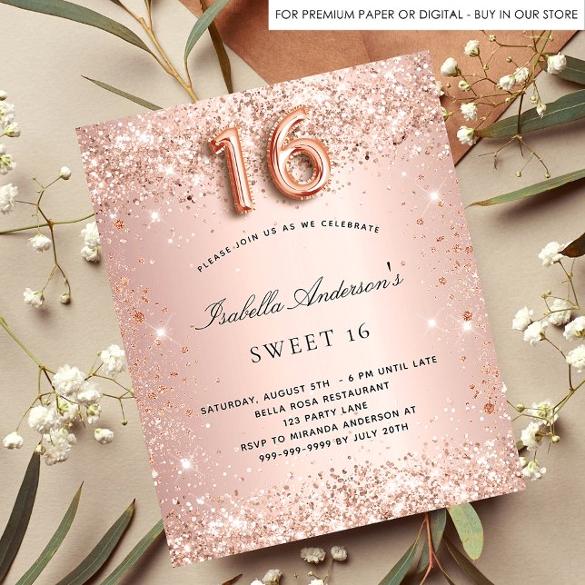 Flyer Sweet 16 rosa de oro blush purpurina invitación al (Subido por el creador)