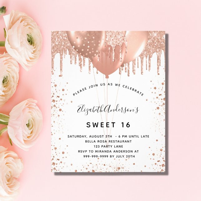 Flyer Sweet 16 rosa de oro blush purpurina invitación al (Subido por el creador)