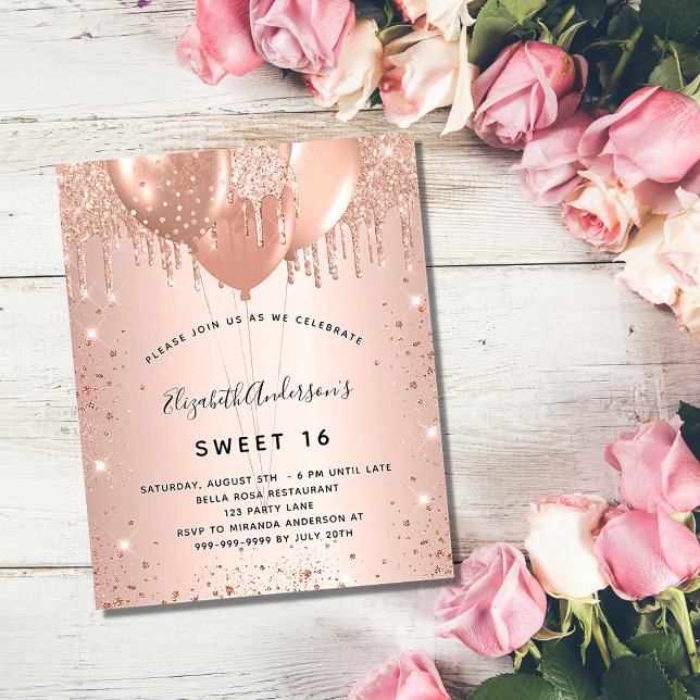 Flyer Sweet 16 rosa de oro blush purpurina invitación al (Subido por el creador)