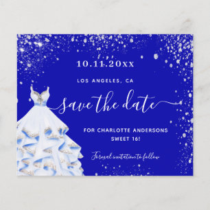 Flyer Sweet 16 royal blue dress budget save the date