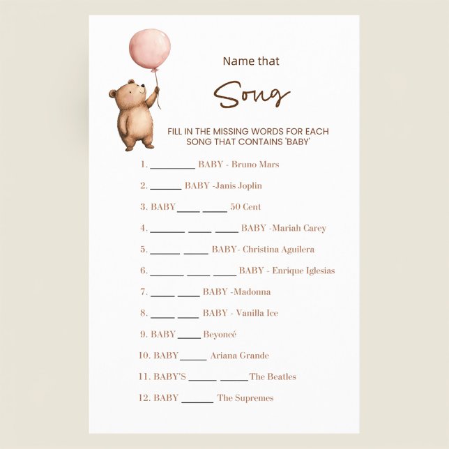 Flyer Sweet Bear Baby Shower Name That Song Game  (Subido por el creador)