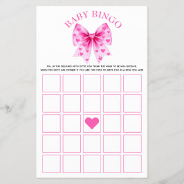 Flyer Sweetheart pink bow baby girl shower Bingo game