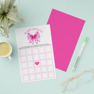 Flyer Sweetheart pink bow baby girl shower Bingo game