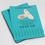 Flyer Tan y ballet Verde azulado bailando sin tiras<br><div class="desc">Promueve tu escuela de baile o clases de ballet con este volante que cuenta con un ilustracion de un par de zapatos de ballet de color beige o marrón claro con letras negras sobre un fondo azul turquesa brillante y llamativo. Es fácil personalizar estos folletos con toda tu información. Las...</div>