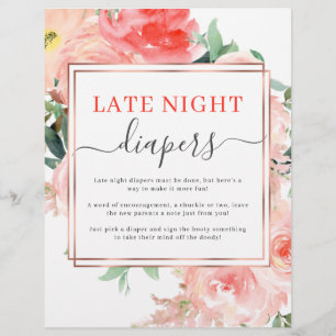 Flyer Tarde Noche Diaper Baby Shower Game Peach Floral