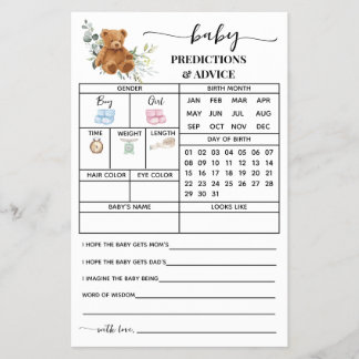 Flyer Tarjeta Baby Shower de consejos sobre predicciones