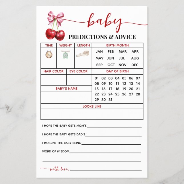 Flyer Tarjeta Baby Shower de consejos sobre predicciones (Frente)