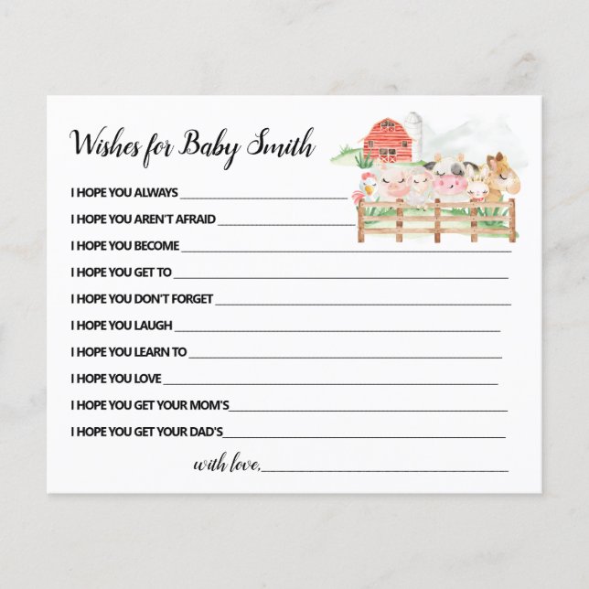 Flyer Tarjeta Baby Shower para animales de granja (Frente)