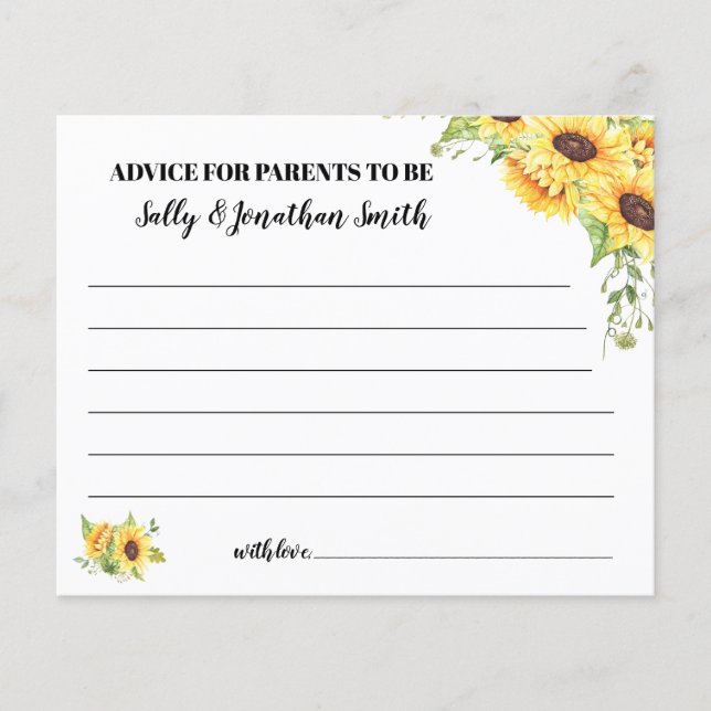 Flyer Tarjeta Baby Shower Sunflowers Advance para Mamá y (Frente)