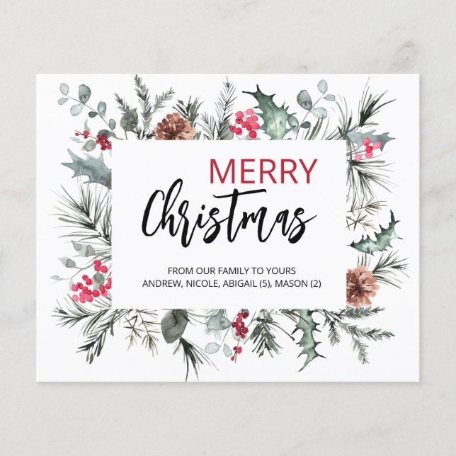 Flyer Tarjeta Budget Merry Christmas Greenery 2024 (Frente)