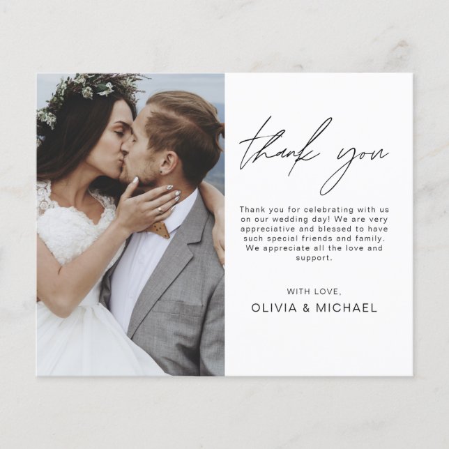 Flyer Tarjeta de agradecimiento a Boda elegante de guion (Frente)