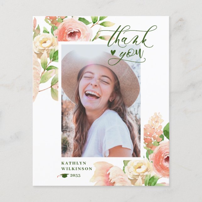 Flyer Tarjeta de agradecimiento a la flor rosa rosa eleg (Frente)