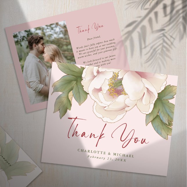 Flyer Tarjeta de agradecimiento al Boda de fotos florale (Subido por el creador)