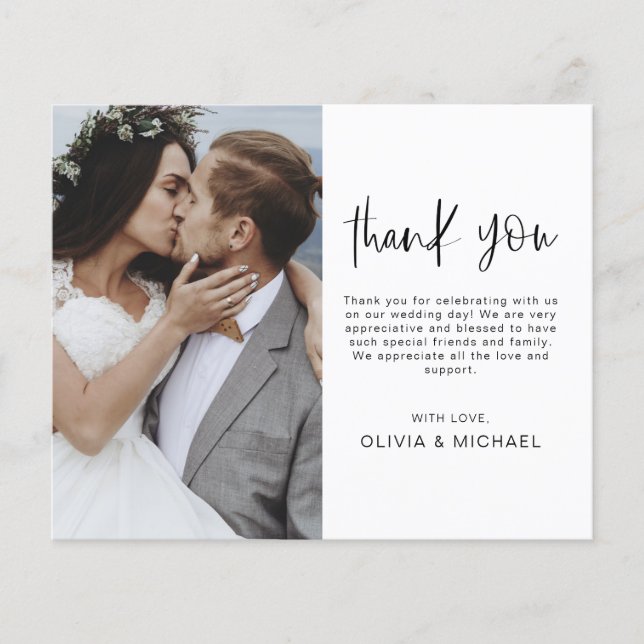 Flyer Tarjeta de agradecimiento de boda con foto y letra (Frente)