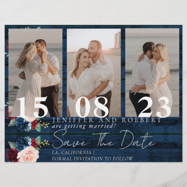 Flyer Tarjeta de anuncio de boda con collage de fotos fl (Frente)