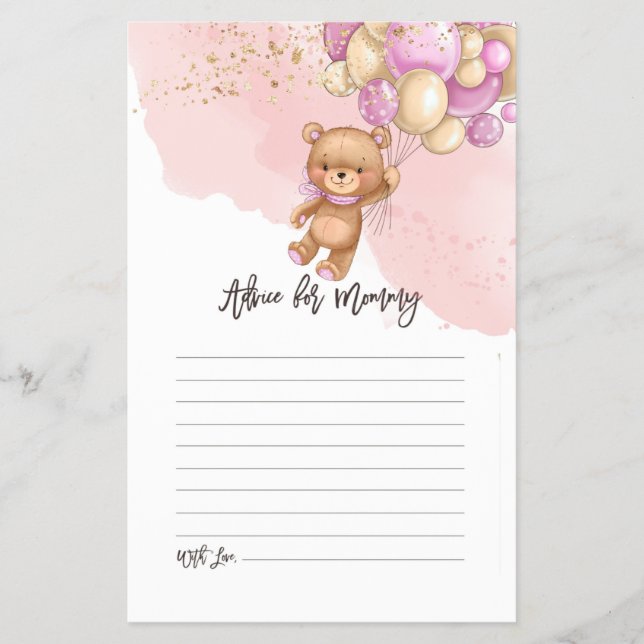 Flyer Tarjeta de asesoramiento de Baby Shower Bear Ballo (Frente)
