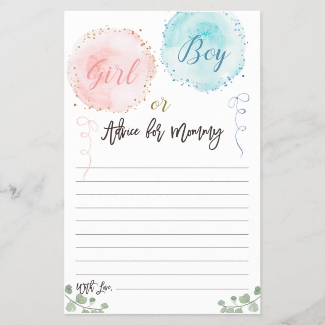 Flyer Tarjeta de asesoramiento de Baby Shower para globo (Frente)