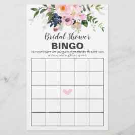 Flyer Tarjeta de bingo de flores rosadas y azules