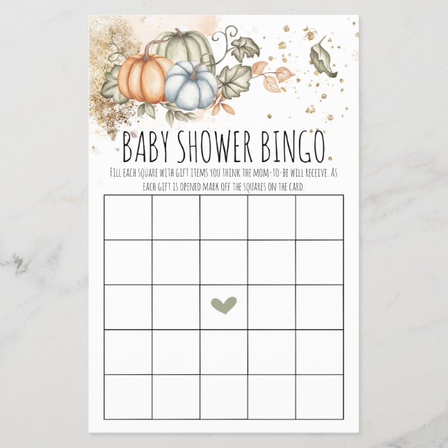 Flyer Tarjeta de bingo de juego Baby Shower para calabaz (Frente)