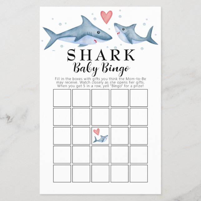 Flyer Tarjeta de Bingo para Bebé de Shark Baby Shower (Frente)