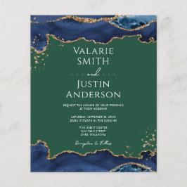 Flyer Tarjeta de boda en ágata verde azul marino